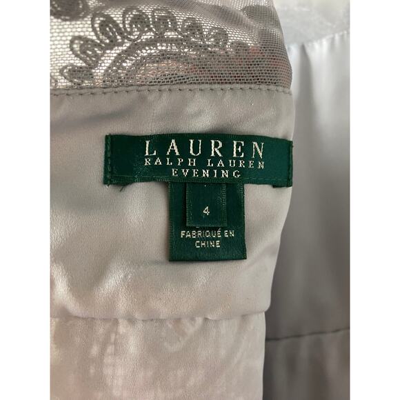 LAUREN RALPH LAUREN DRESS GOWN 4 GRAY LACE FLORAL EMBROIDERED MAXI LONG PAISLEY - Picture 3 of 13